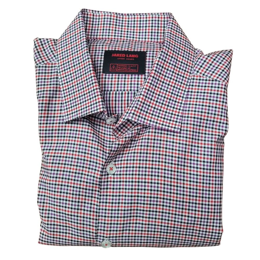 Jared Lang After Hours Mens Slim Fit Gingham Dress Shirt‎ Red Purple Black White